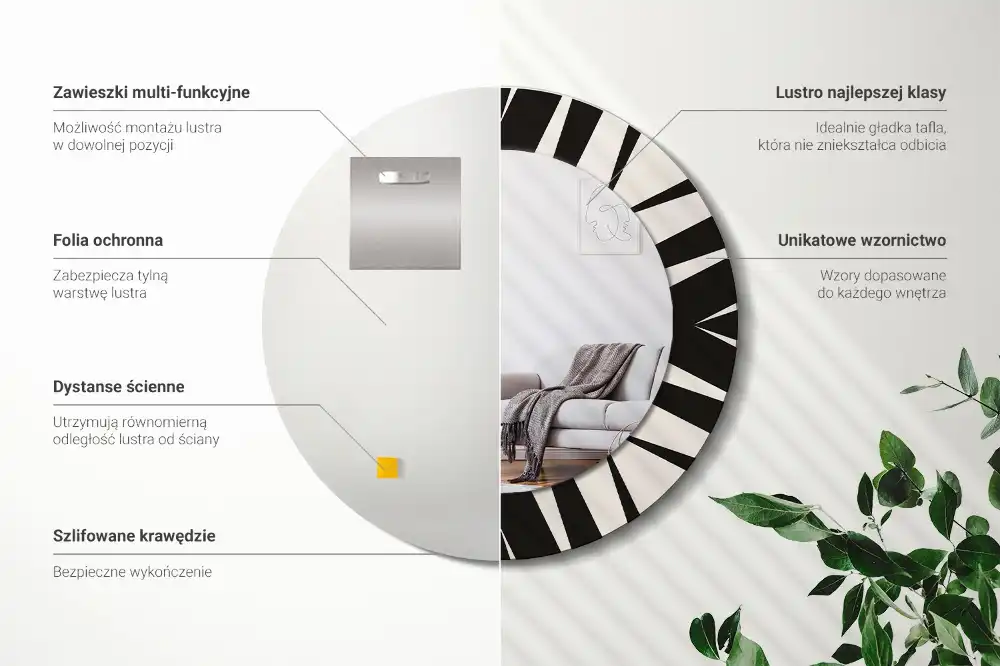 Oglindă rotundă decorativă cu geometrie abstractă
