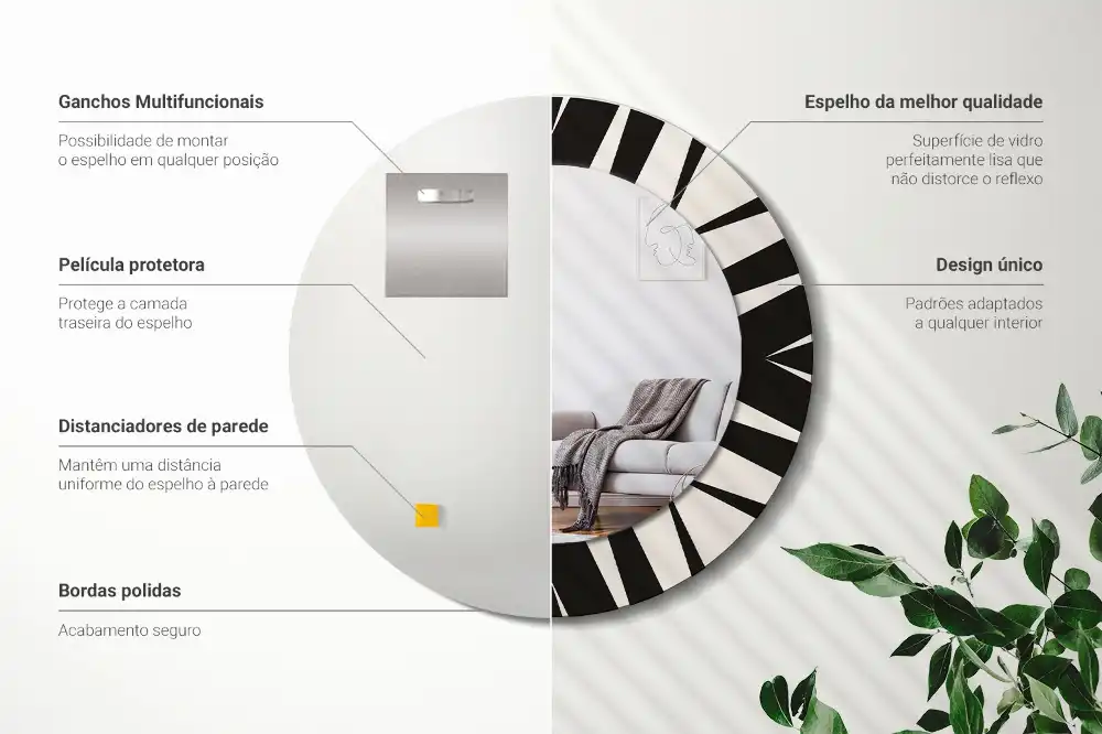 Oglindă rotundă decorativă cu geometrie abstractă