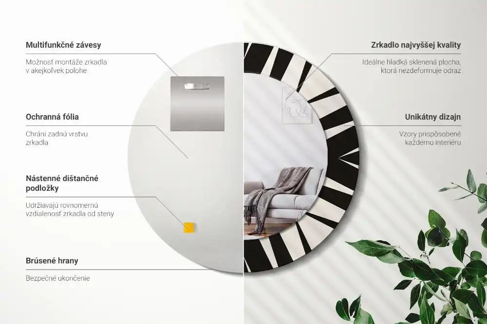 Oglindă rotundă decorativă cu geometrie abstractă