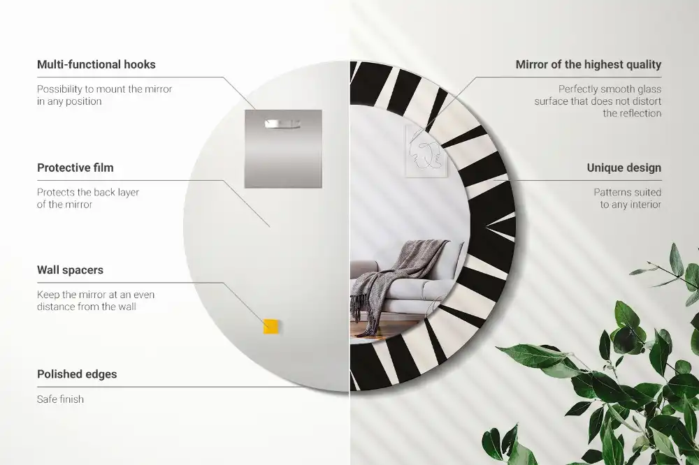 Oglindă rotundă decorativă cu geometrie abstractă