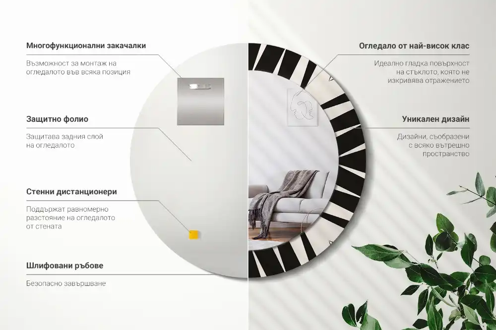 Oglindă rotundă decorativă cu geometrie abstractă