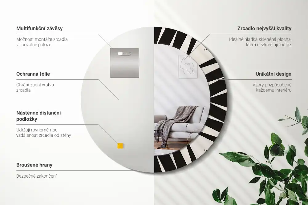 Oglindă rotundă decorativă cu geometrie abstractă
