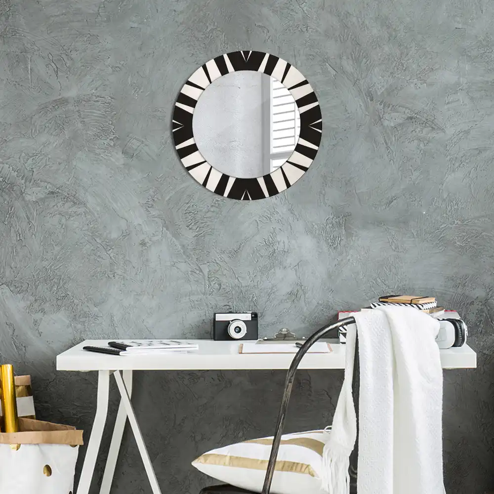 Oglindă rotundă decorativă cu geometrie abstractă