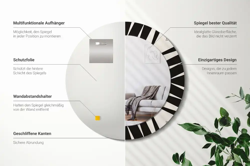 Oglindă rotundă decorativă cu geometrie abstractă