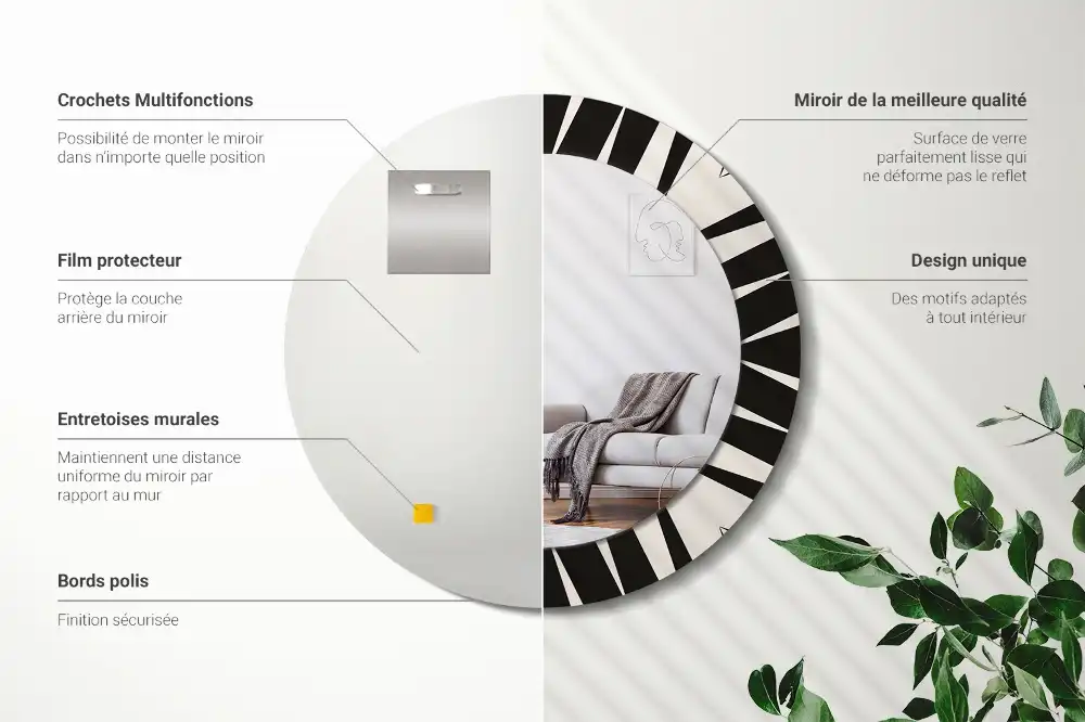 Oglindă rotundă decorativă cu geometrie abstractă