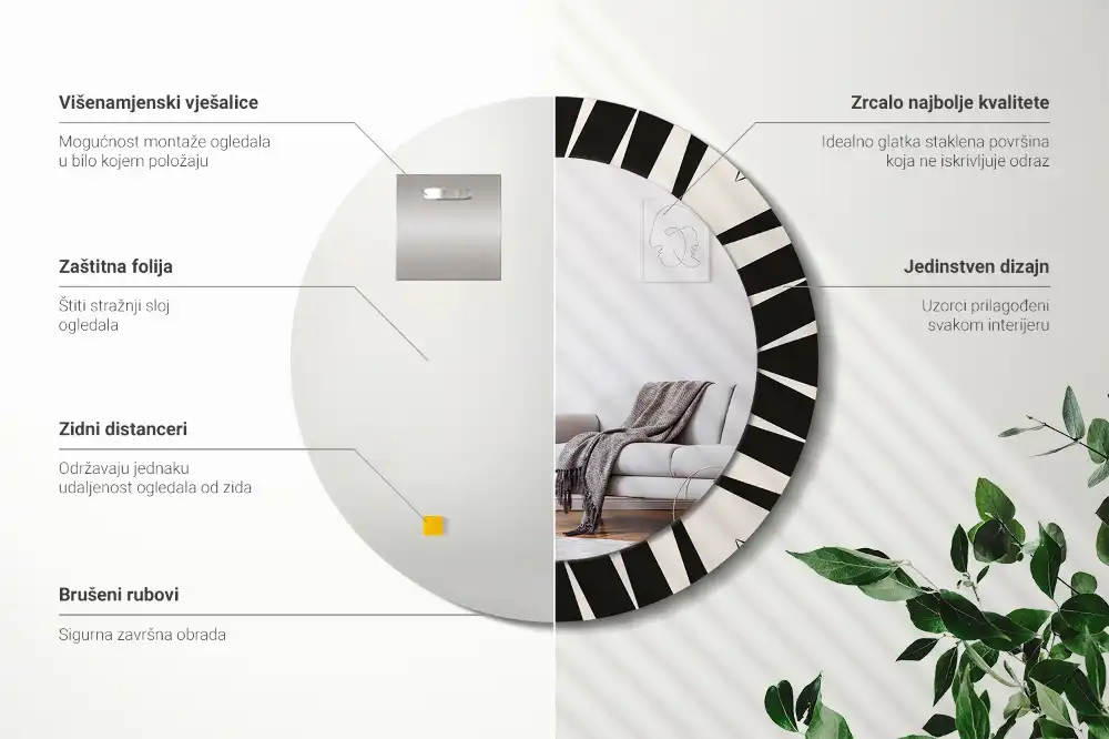 Oglindă rotundă decorativă cu geometrie abstractă