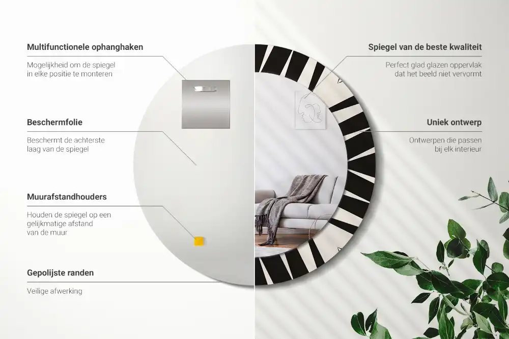 Oglindă rotundă decorativă cu geometrie abstractă