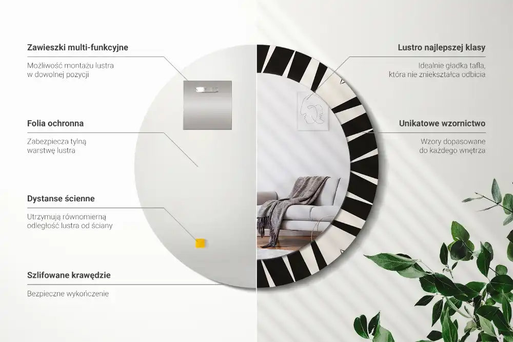 Oglindă rotundă decorativă cu geometrie abstractă