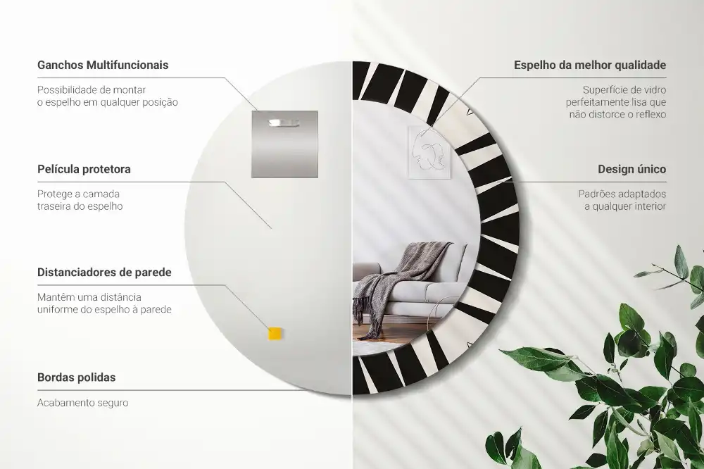 Oglindă rotundă decorativă cu geometrie abstractă