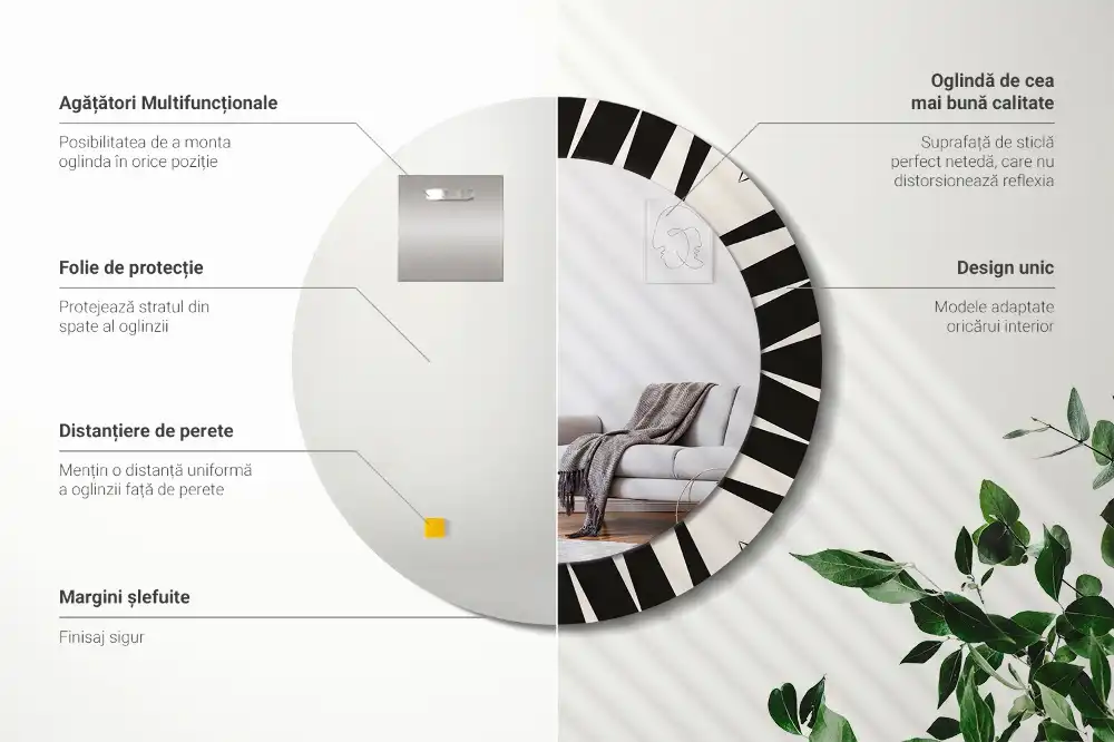 Oglindă rotundă decorativă cu geometrie abstractă