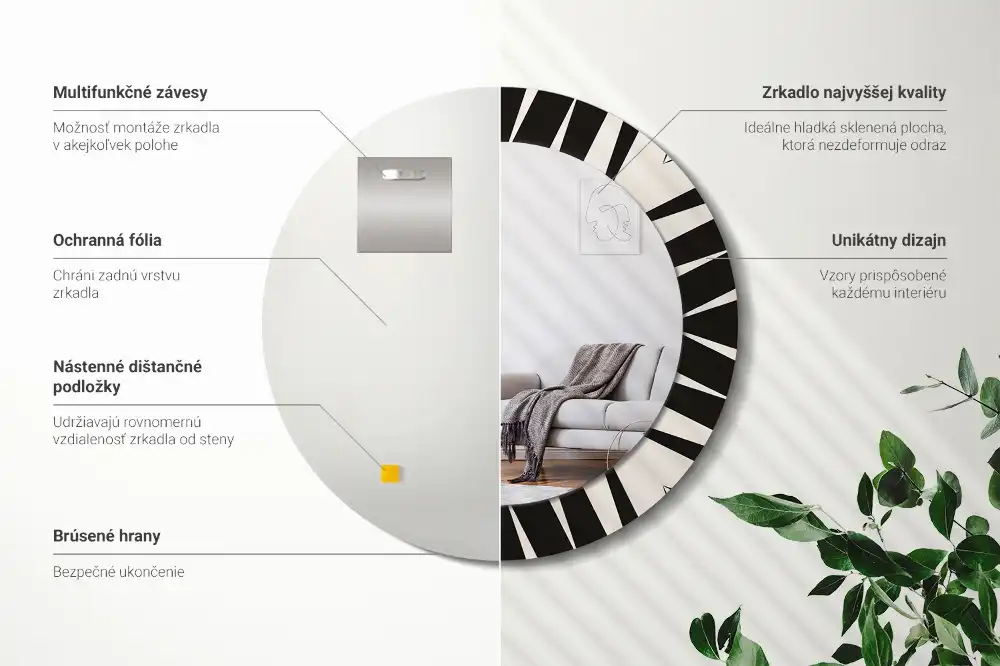 Oglindă rotundă decorativă cu geometrie abstractă