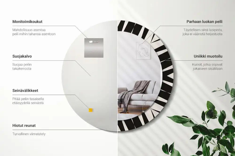 Oglindă rotundă decorativă cu geometrie abstractă