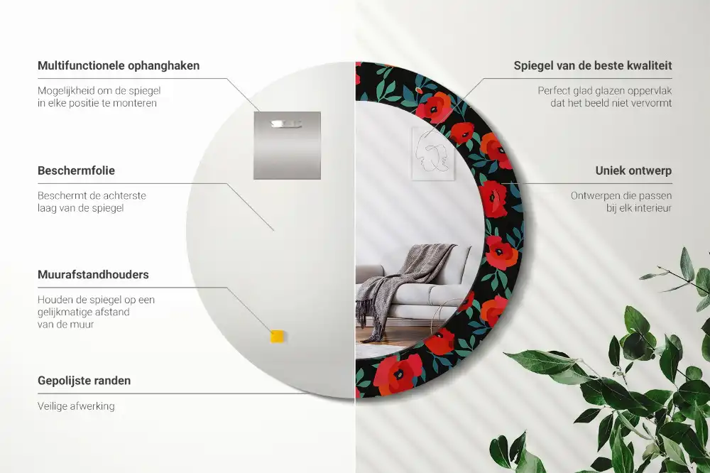 Oglindă rotundă decorativă de perete Mac roșu