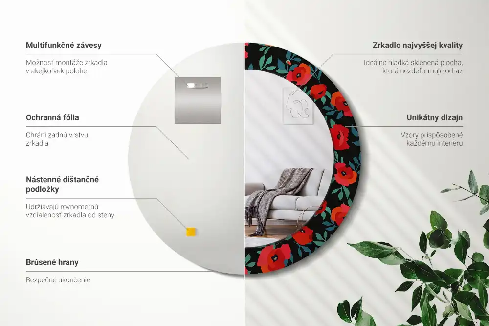 Oglindă rotundă decorativă de perete Mac roșu