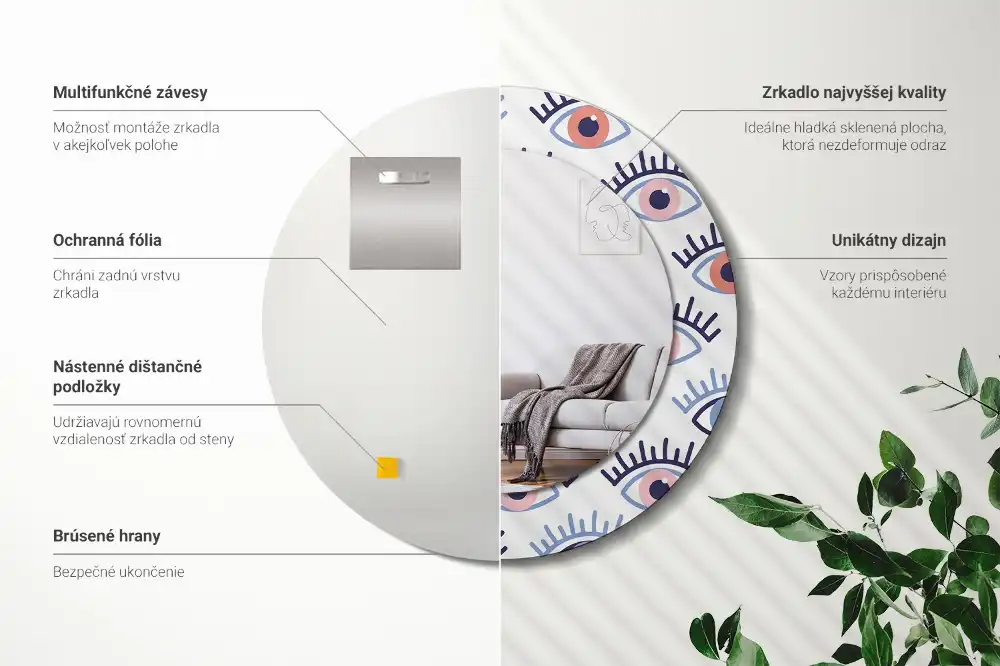 Oglindă rotundă cu imprimeu ochi