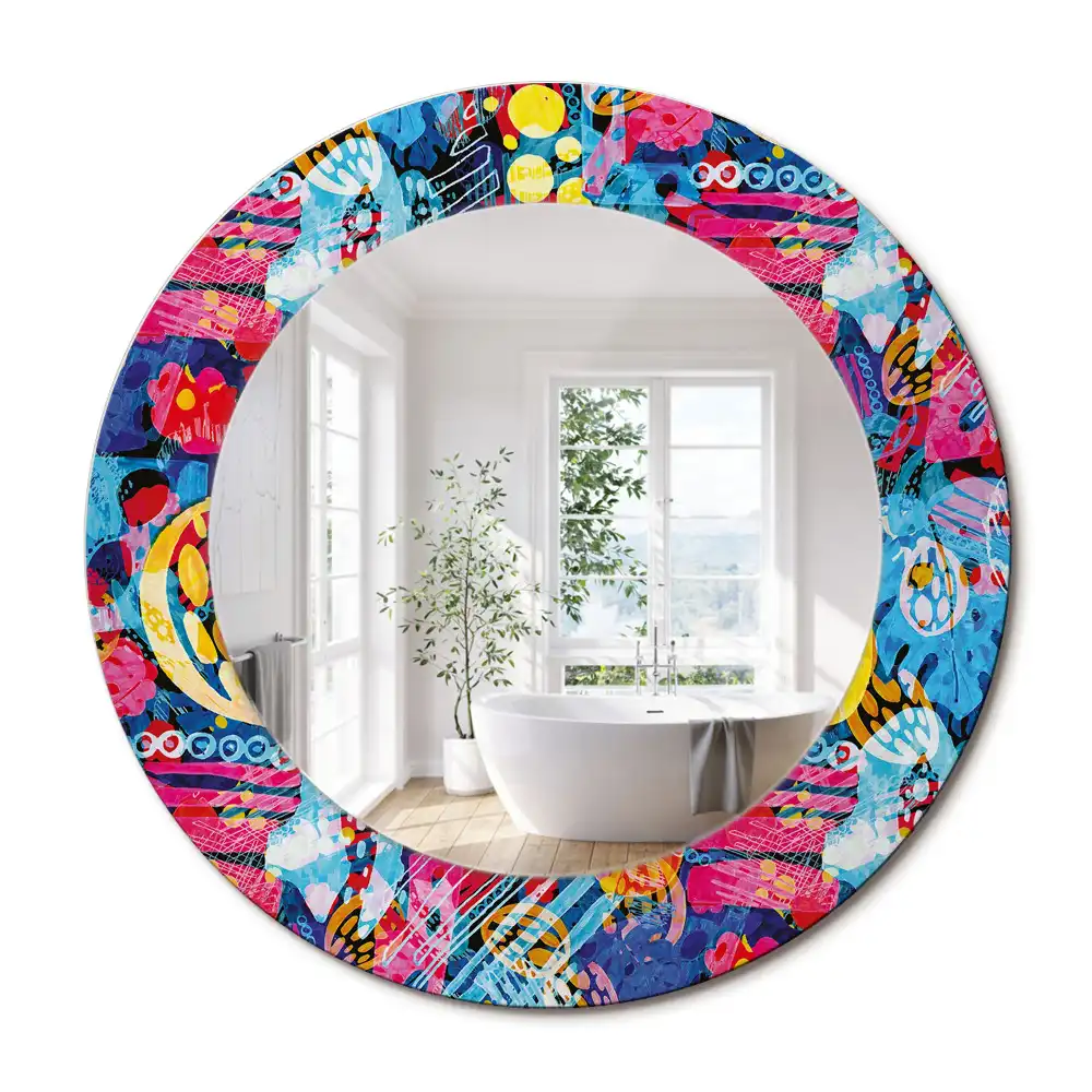 Oglindă decorativă rotundă cu design mâzgăleli colorate