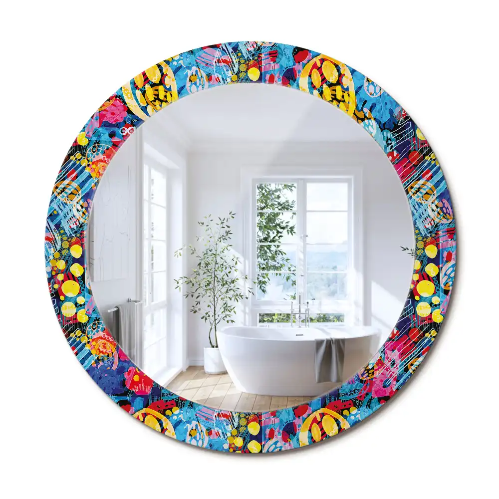Oglindă decorativă rotundă cu design mâzgăleli colorate