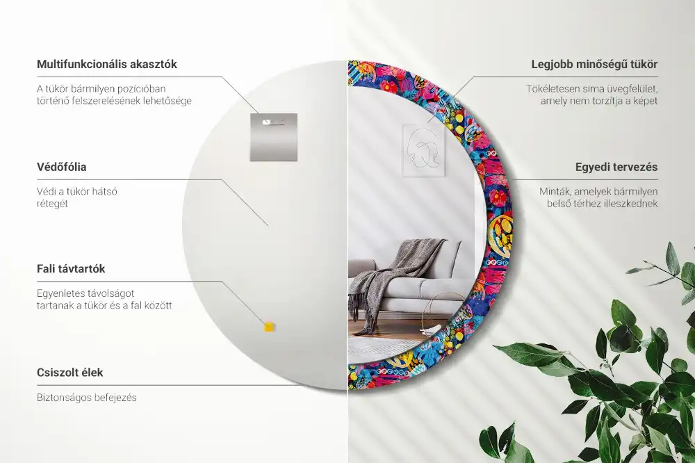 Oglindă decorativă rotundă cu design mâzgăleli colorate