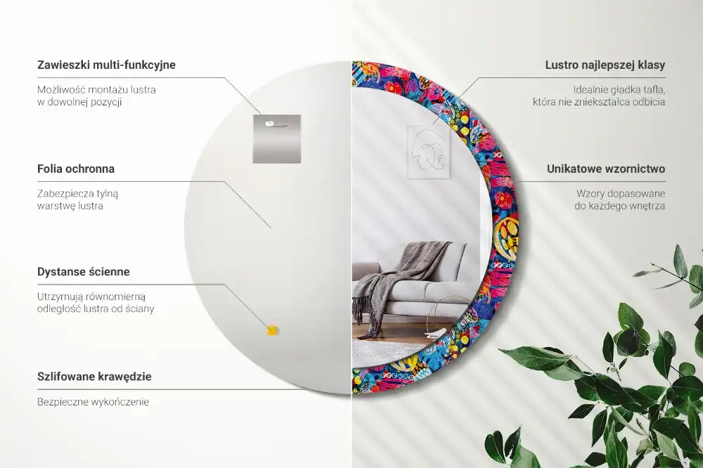 Oglindă decorativă rotundă cu design mâzgăleli colorate