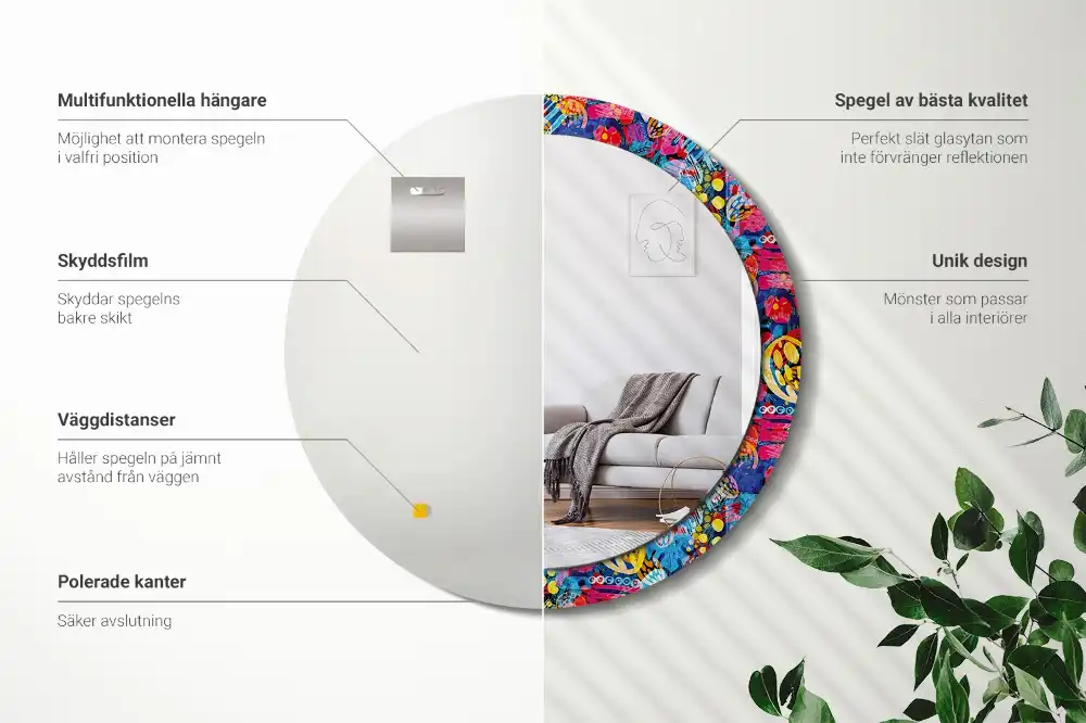 Oglindă decorativă rotundă cu design mâzgăleli colorate