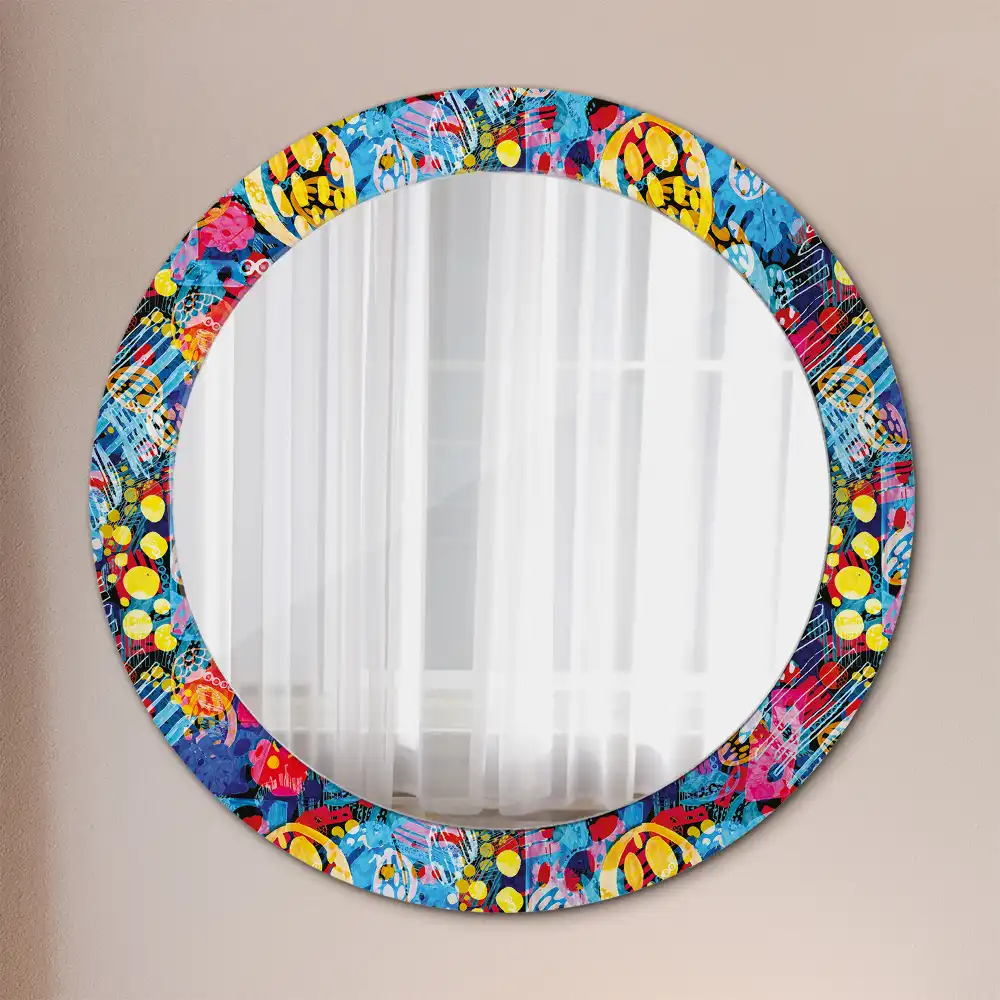 Oglindă decorativă rotundă cu design mâzgăleli colorate