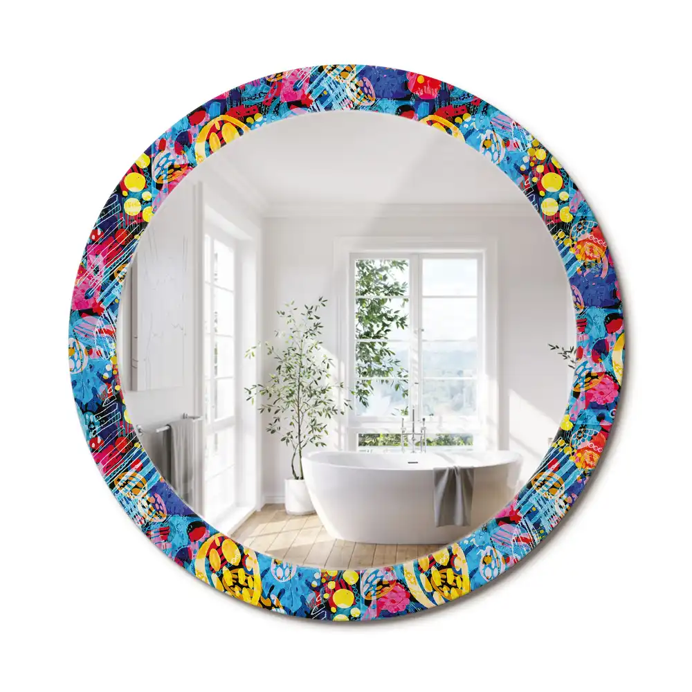 Oglindă decorativă rotundă cu design mâzgăleli colorate