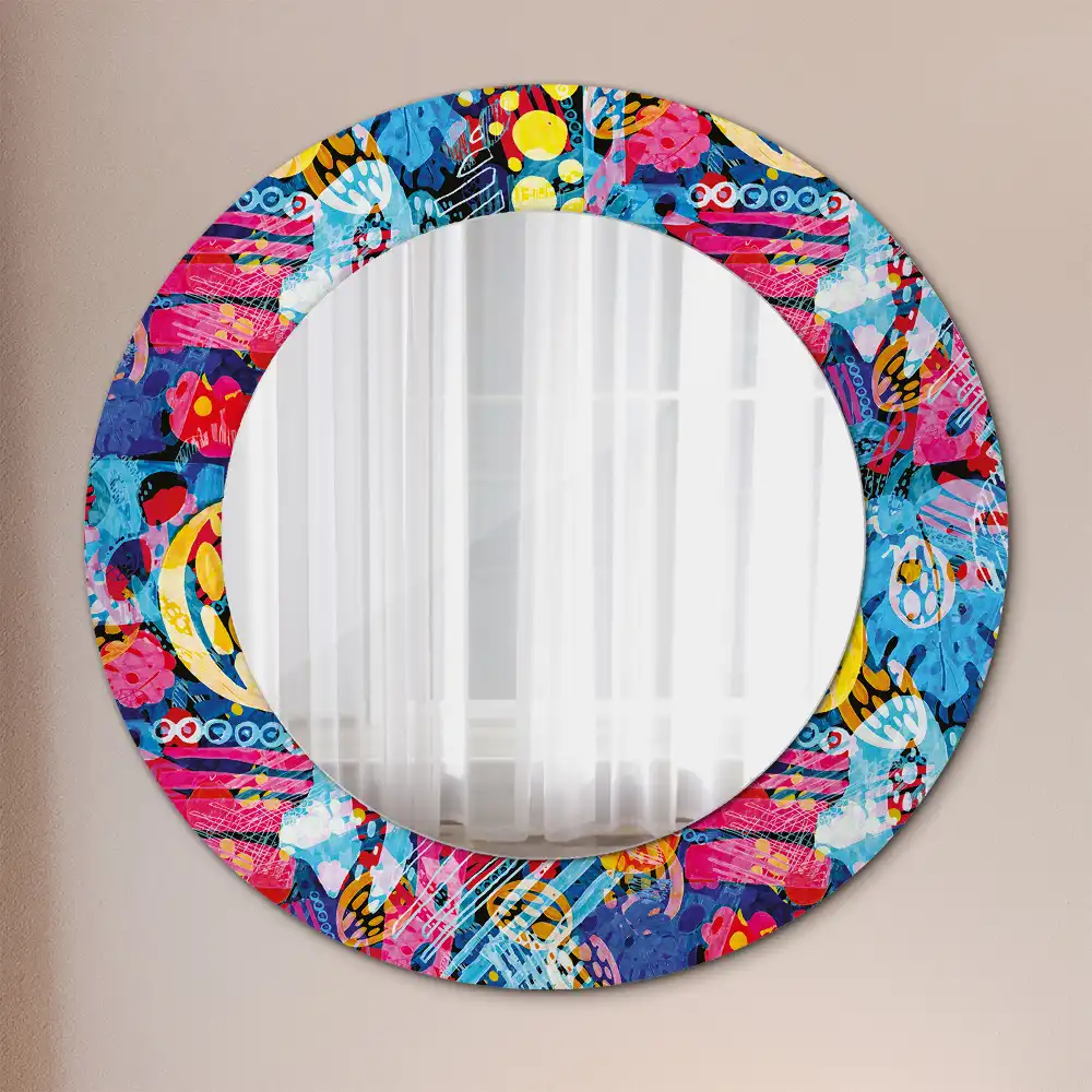Oglindă decorativă rotundă cu design mâzgăleli colorate