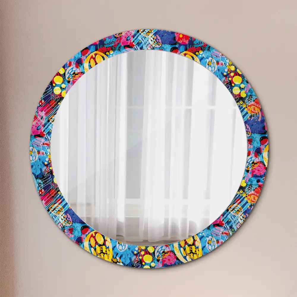 Oglindă decorativă rotundă cu design mâzgăleli colorate