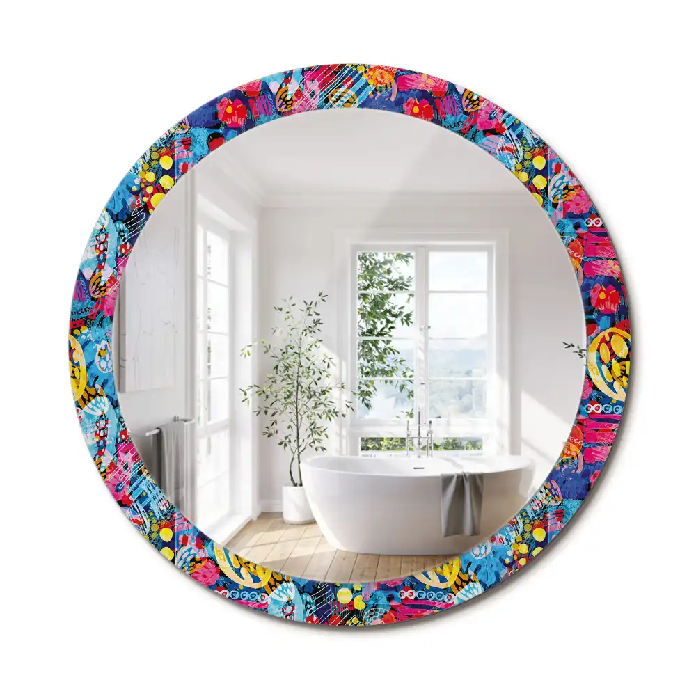Oglindă decorativă rotundă cu design mâzgăleli colorate
