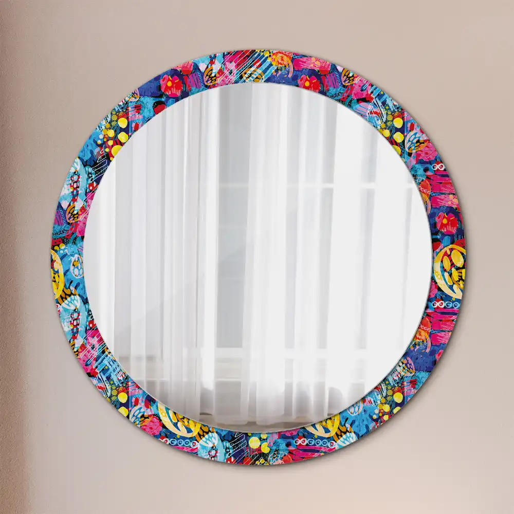 Oglindă decorativă rotundă cu design mâzgăleli colorate