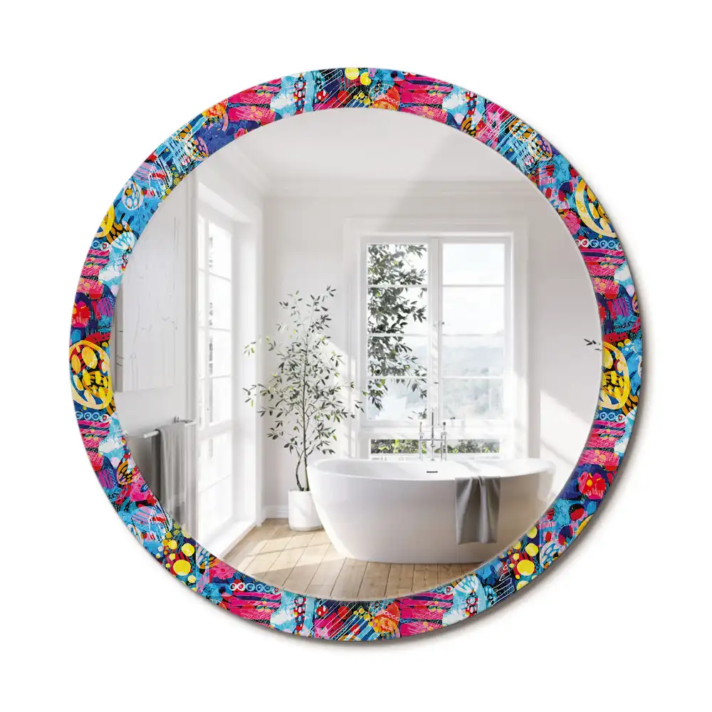 Oglindă decorativă rotundă cu design mâzgăleli colorate