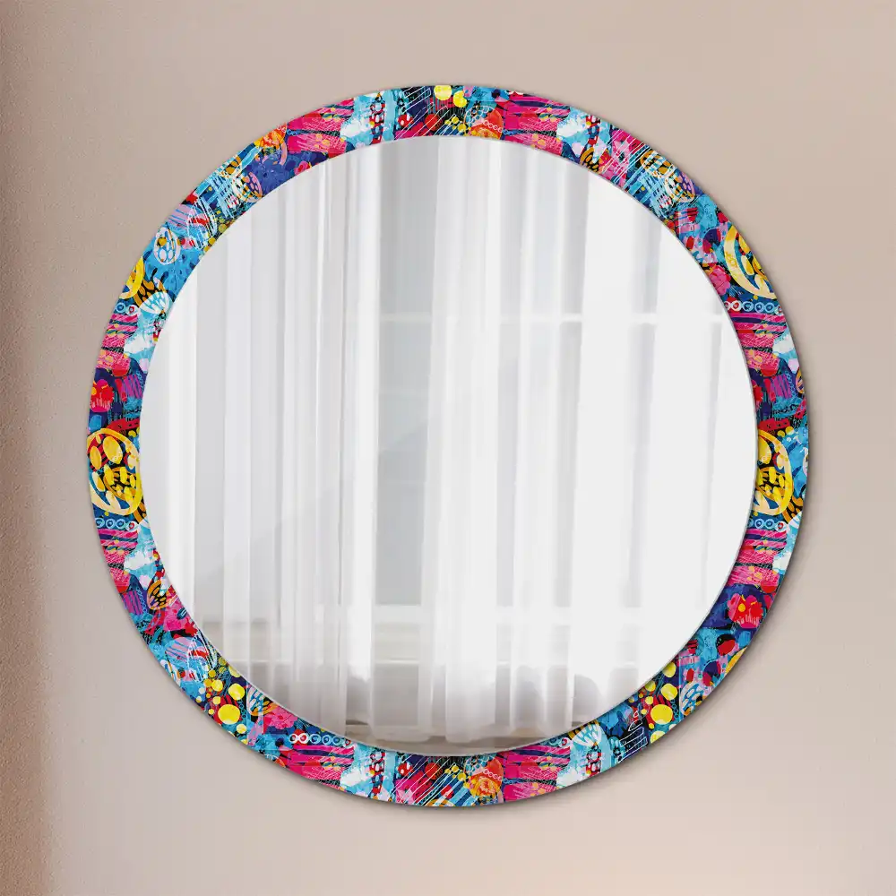 Oglindă decorativă rotundă cu design mâzgăleli colorate