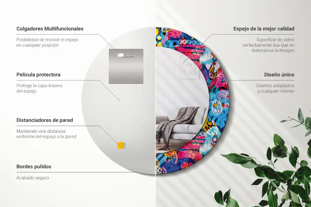 Oglindă decorativă rotundă cu design mâzgăleli colorate