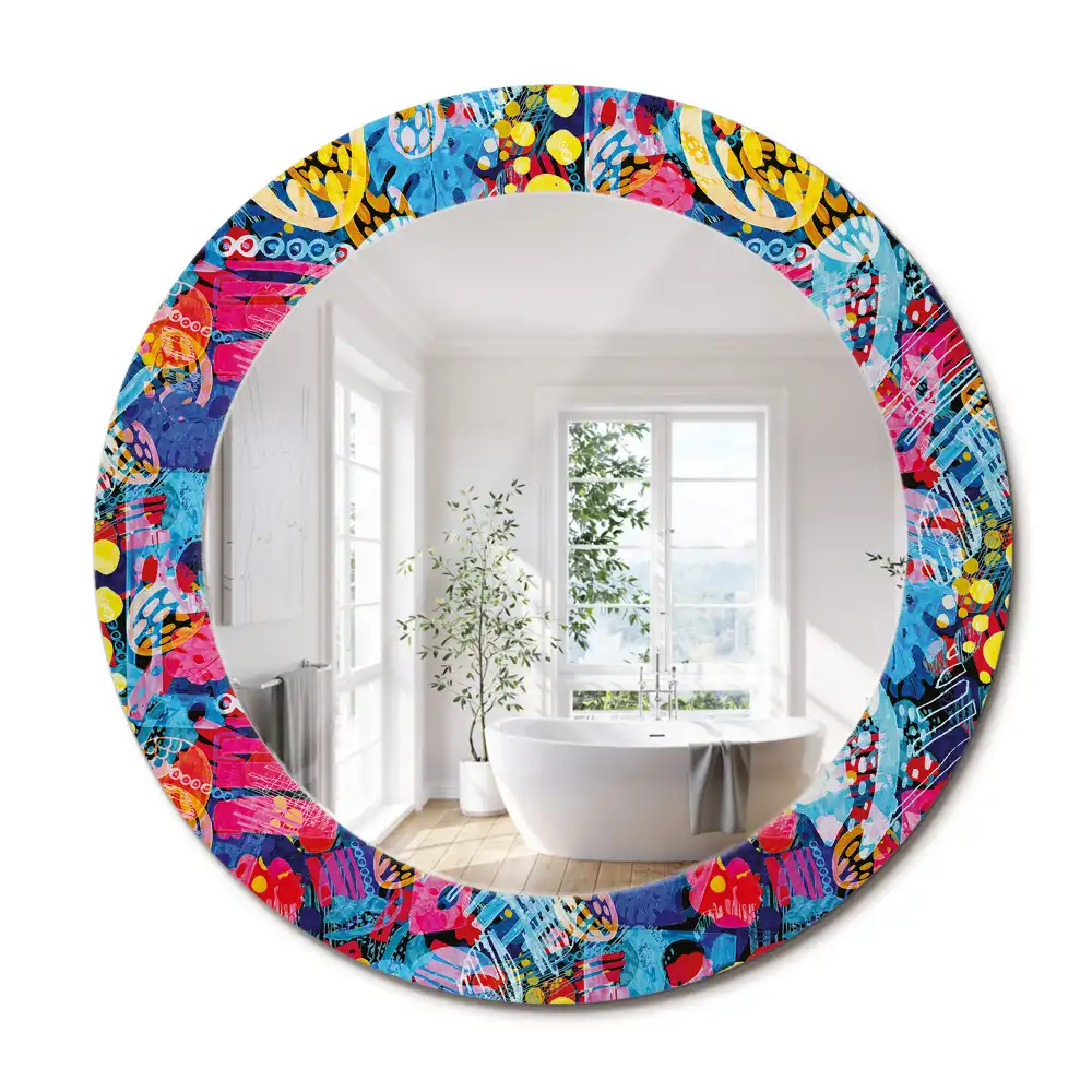 Oglindă decorativă rotundă cu design mâzgăleli colorate