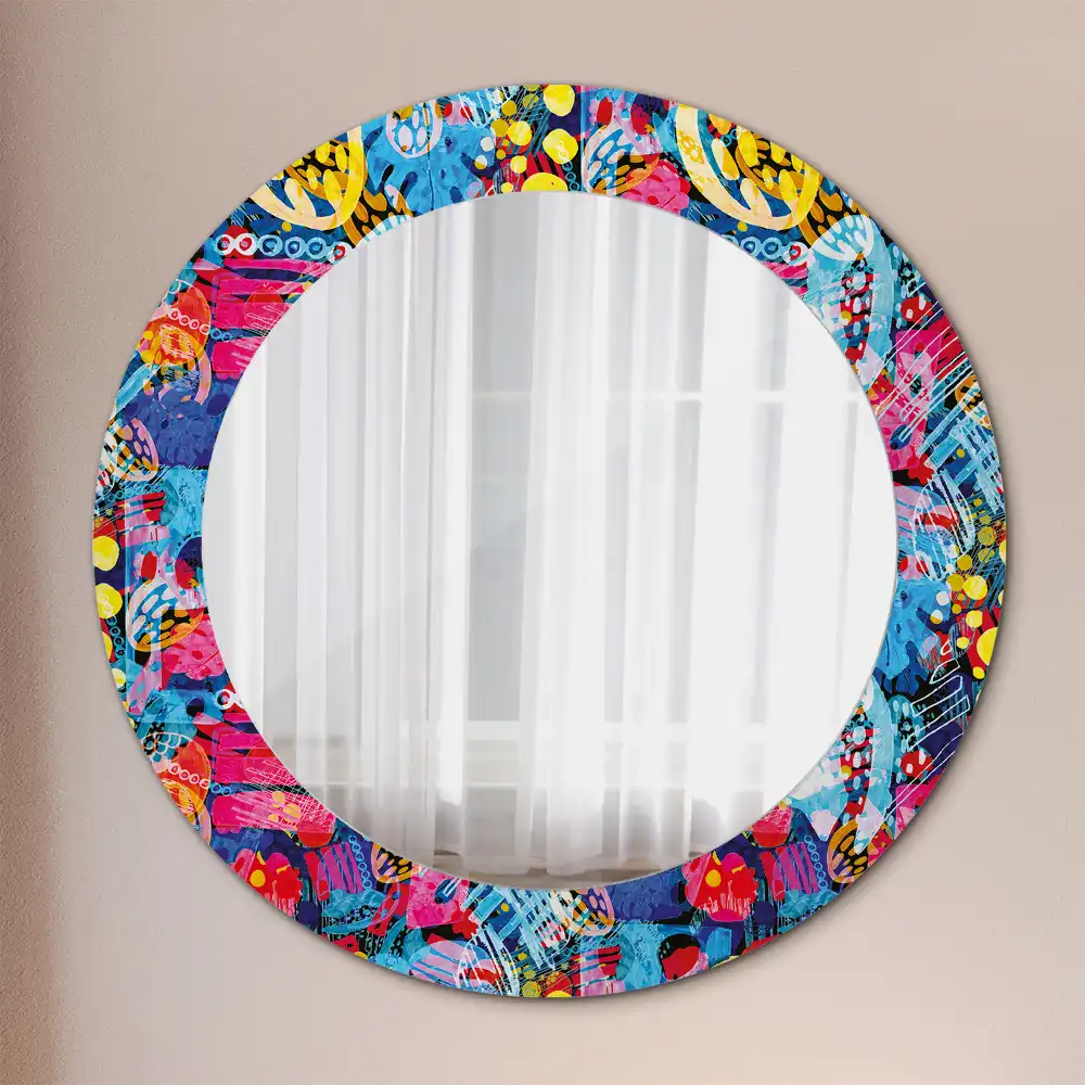 Oglindă decorativă rotundă cu design mâzgăleli colorate