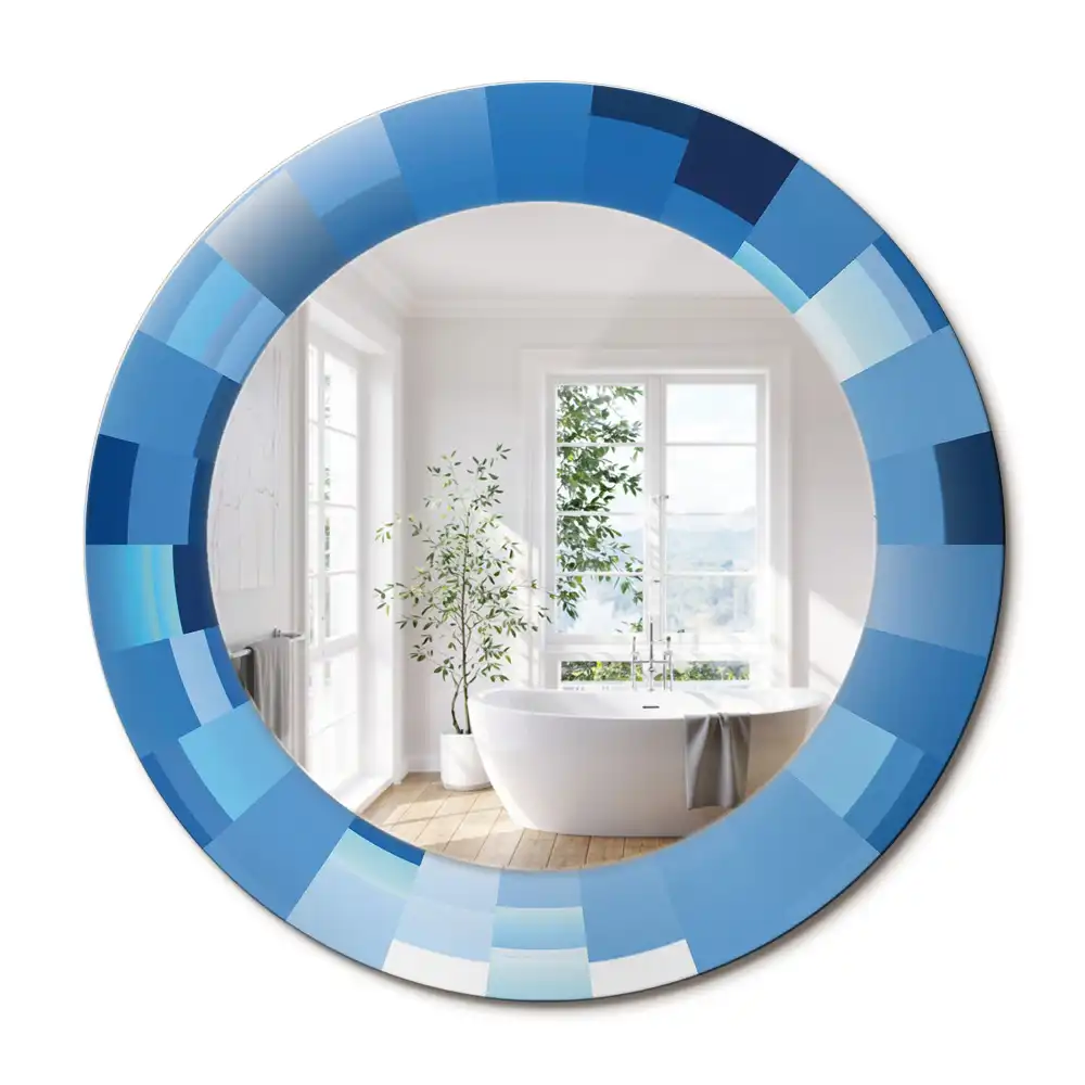 Oglindă rotundă decorativă de perete cu model abstract albastru