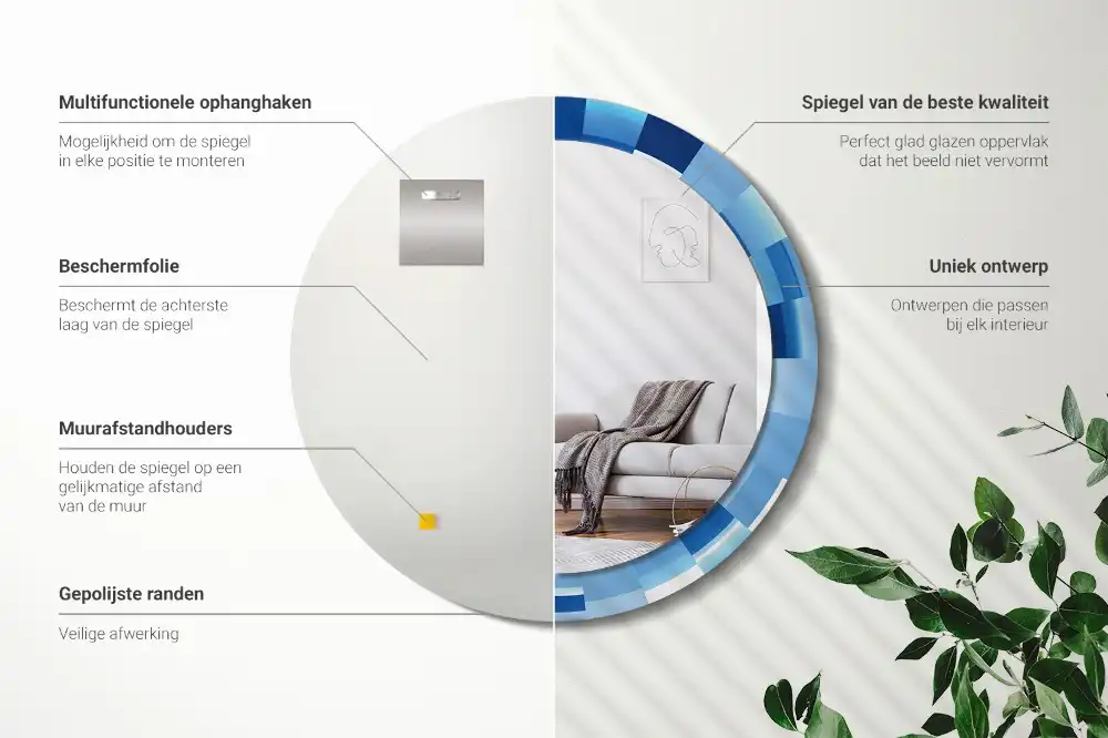 Oglindă rotundă decorativă de perete cu model abstract albastru