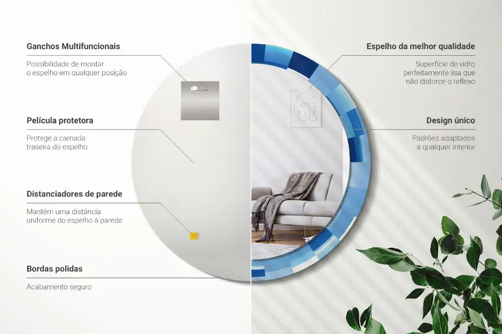 Oglindă rotundă decorativă de perete cu model abstract albastru