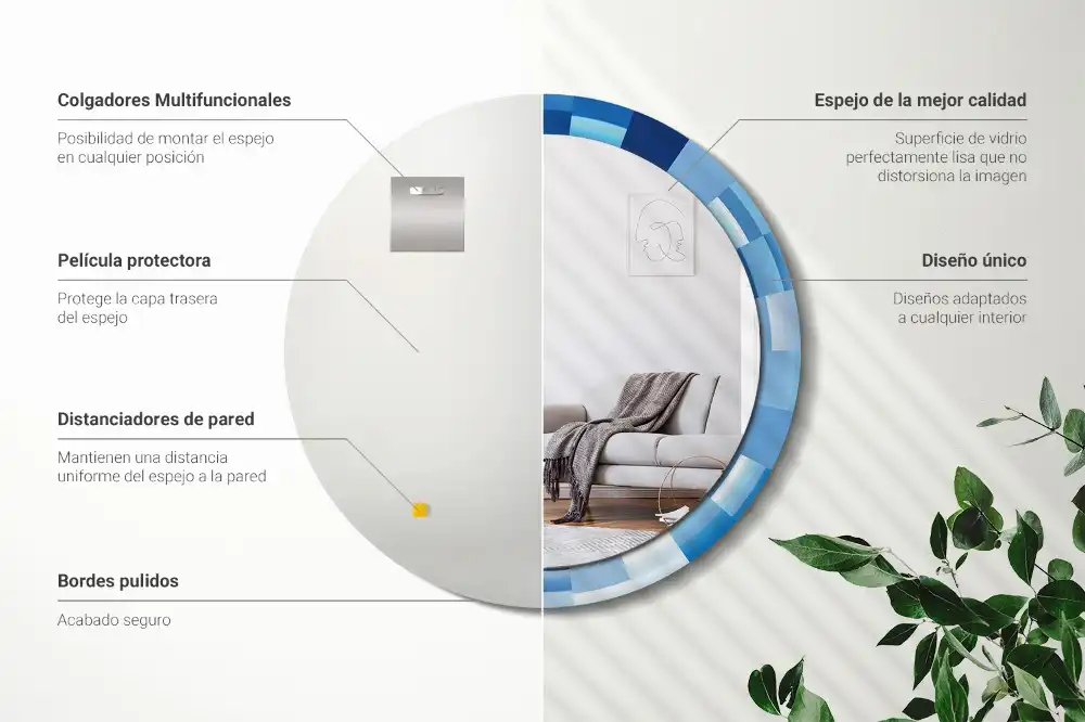 Oglindă rotundă decorativă de perete cu model abstract albastru