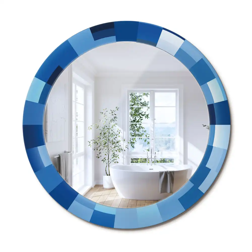 Oglindă rotundă decorativă de perete cu model abstract albastru