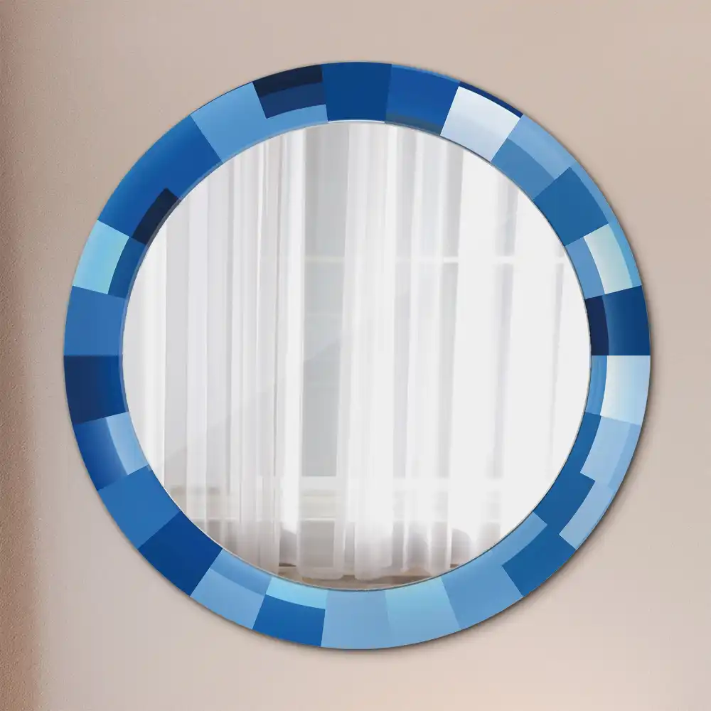 Oglindă rotundă decorativă de perete cu model abstract albastru
