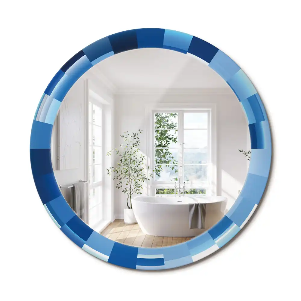 Oglindă rotundă decorativă de perete cu model abstract albastru