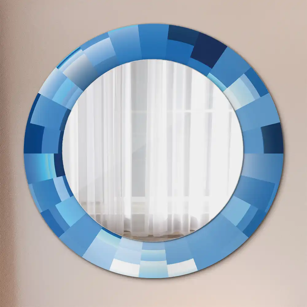 Oglindă rotundă decorativă de perete cu model abstract albastru