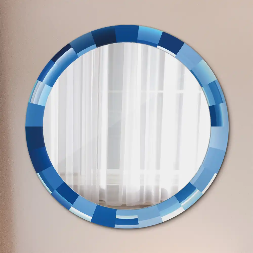 Oglindă rotundă decorativă de perete cu model abstract albastru