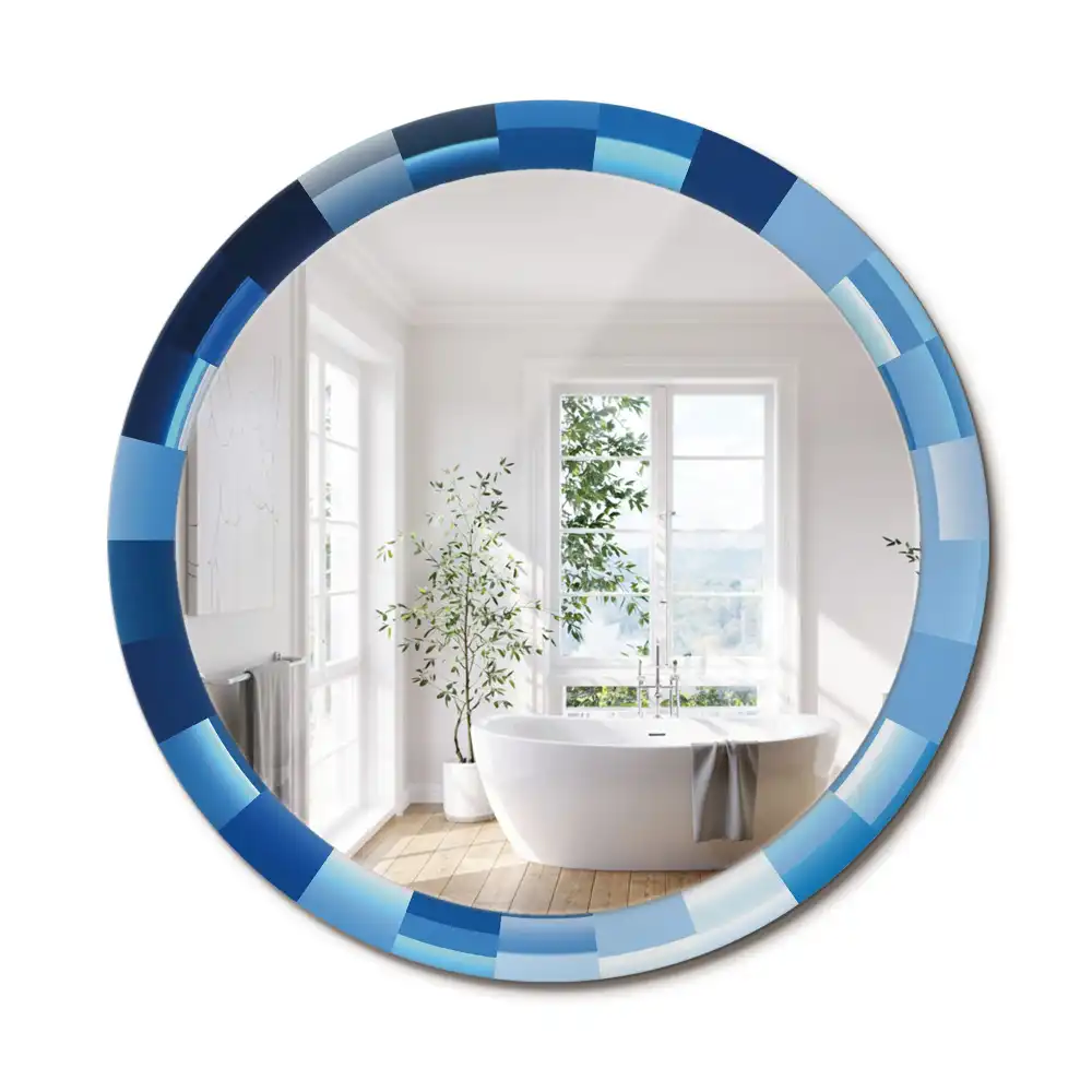 Oglindă rotundă decorativă de perete cu model abstract albastru