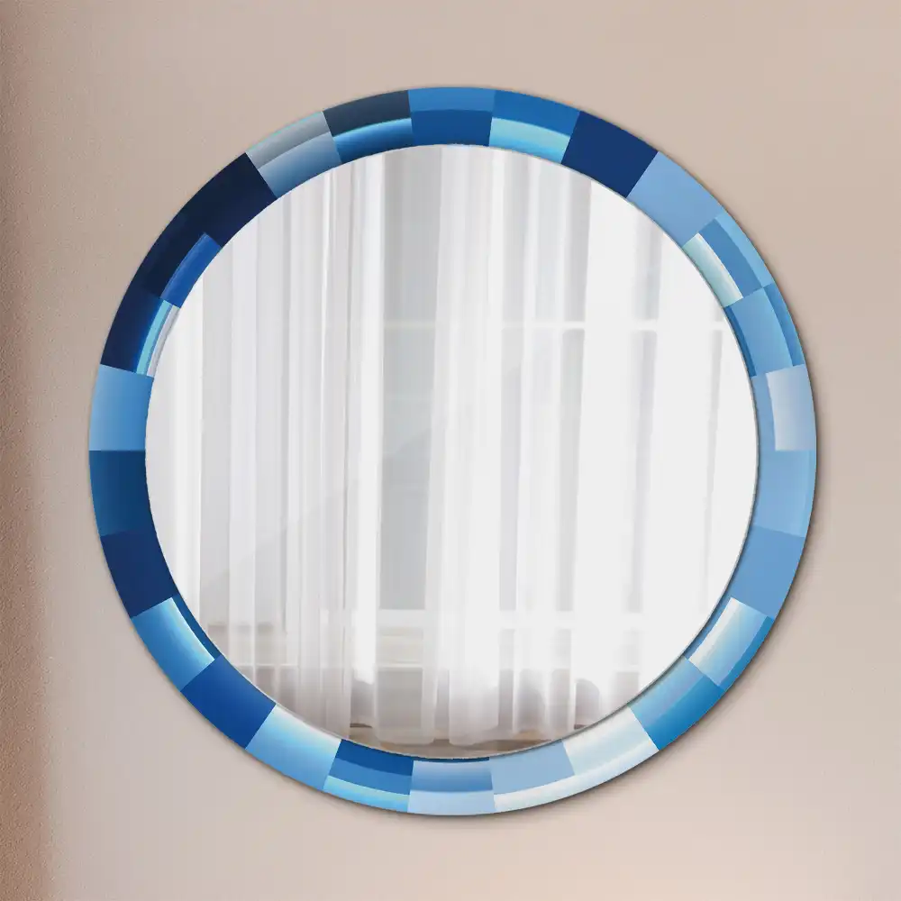 Oglindă rotundă decorativă de perete cu model abstract albastru