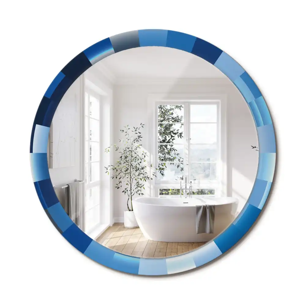 Oglindă rotundă decorativă de perete cu model abstract albastru