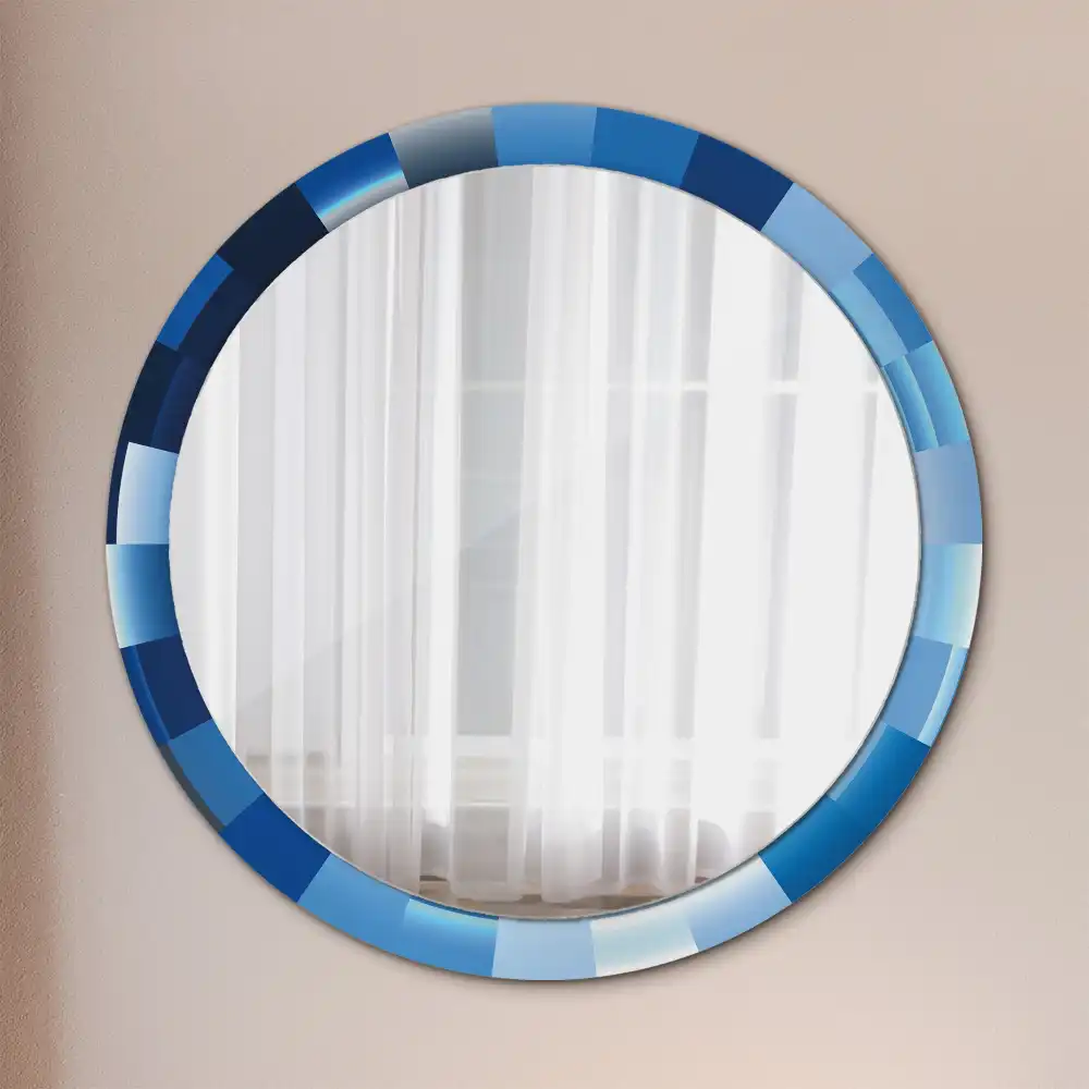 Oglindă rotundă decorativă de perete cu model abstract albastru