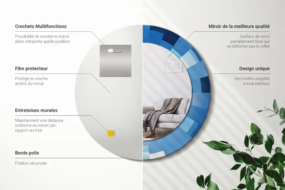 Oglindă rotundă decorativă de perete cu model abstract albastru