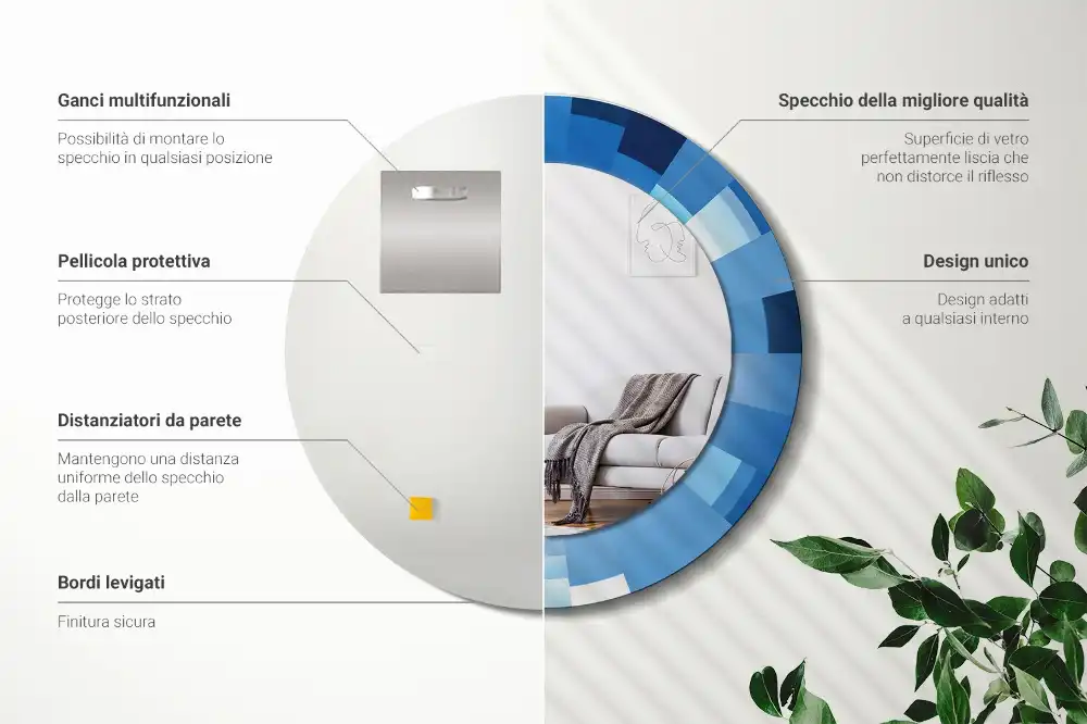 Oglindă rotundă decorativă de perete cu model abstract albastru